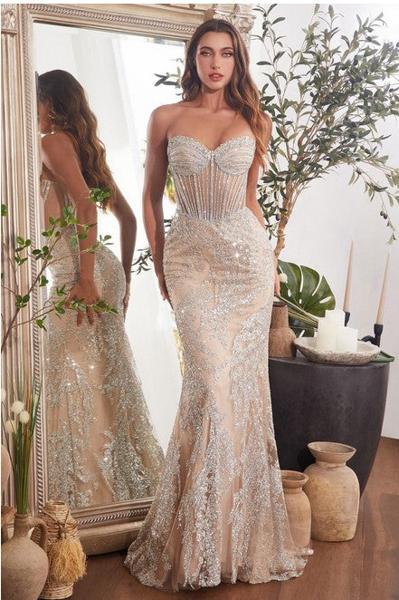 Silver Nude Mermaid Gown
