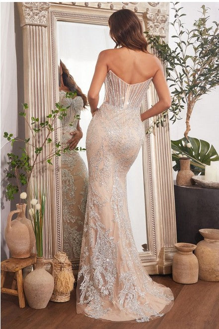 Silver Nude Mermaid Gown