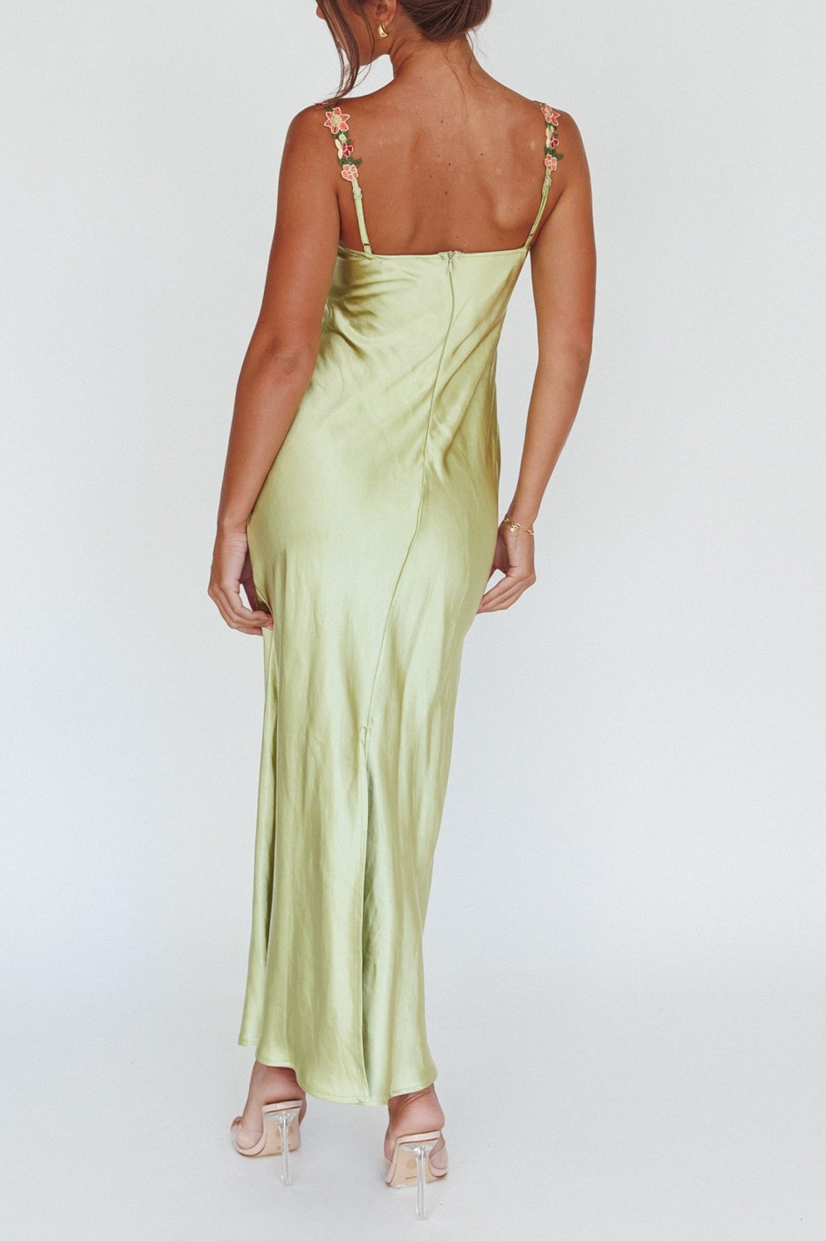 Gloria Lime Green satin maxi