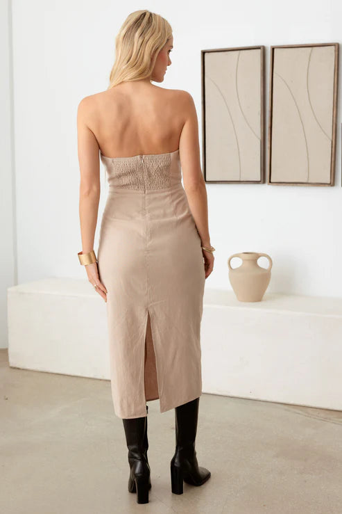 Skip to product information Tube Striped Smocked Back Midi Dress