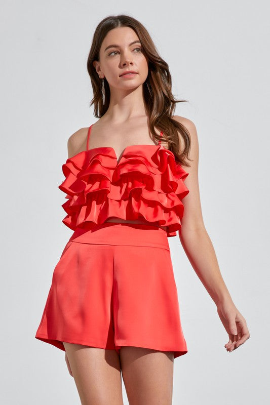 Coral ruffle top