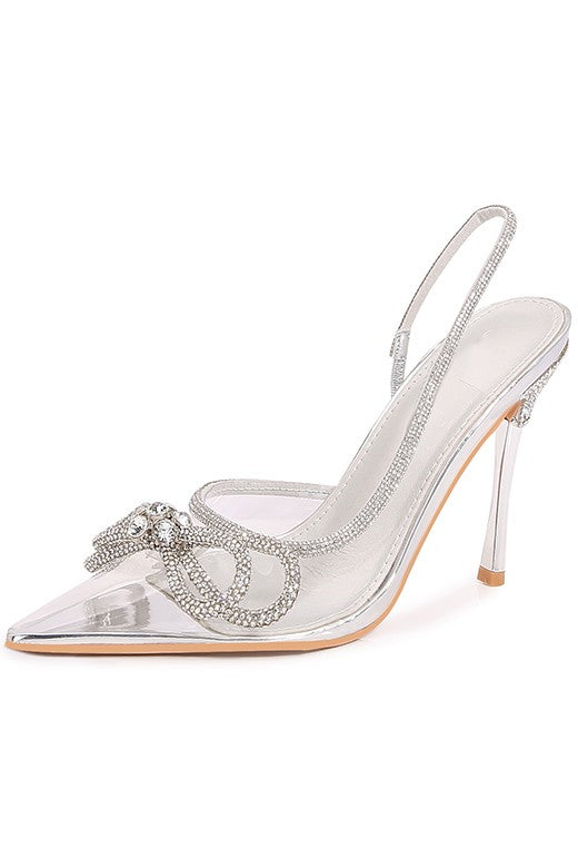 Emily Silver clear bow heels