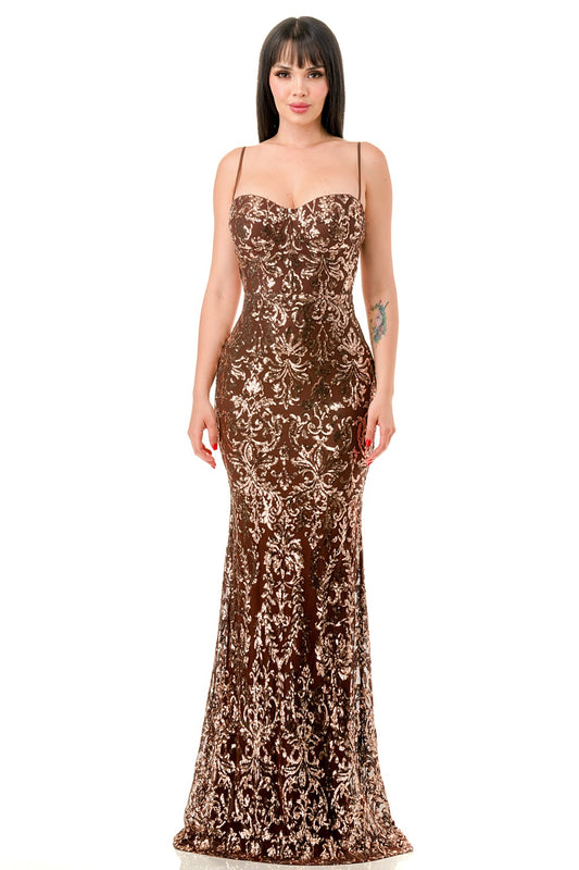 Brown Elegant maxi gown dress