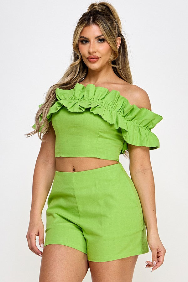 Cata Ruffle crop top with Short set