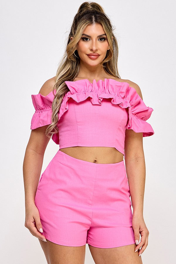 Cata Ruffle crop top with Short set