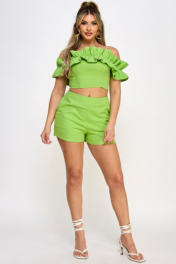 Cata Ruffle crop top with Short set