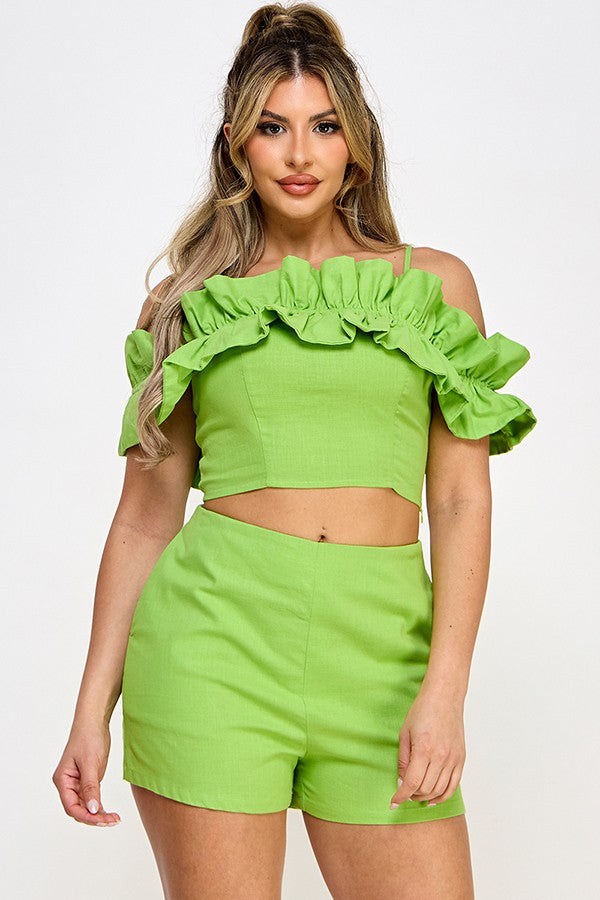 Cata Ruffle crop top with Short set