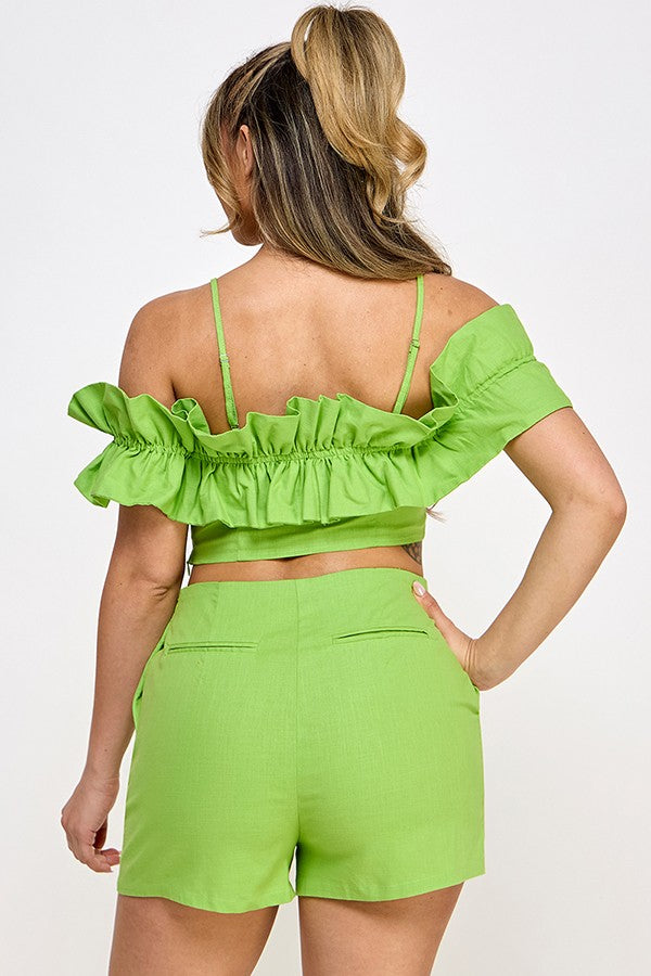 Cata Ruffle crop top with Short set