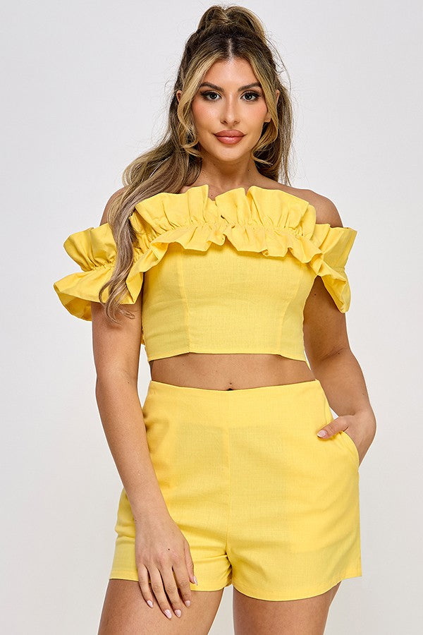 Cata Ruffle crop top with Short set