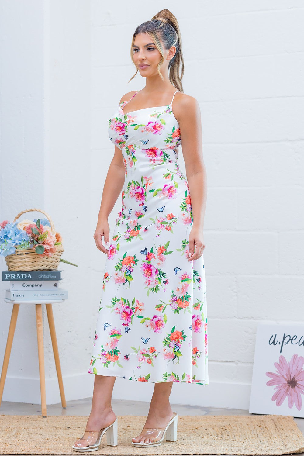 Butterfly Print Satin Maxi dress