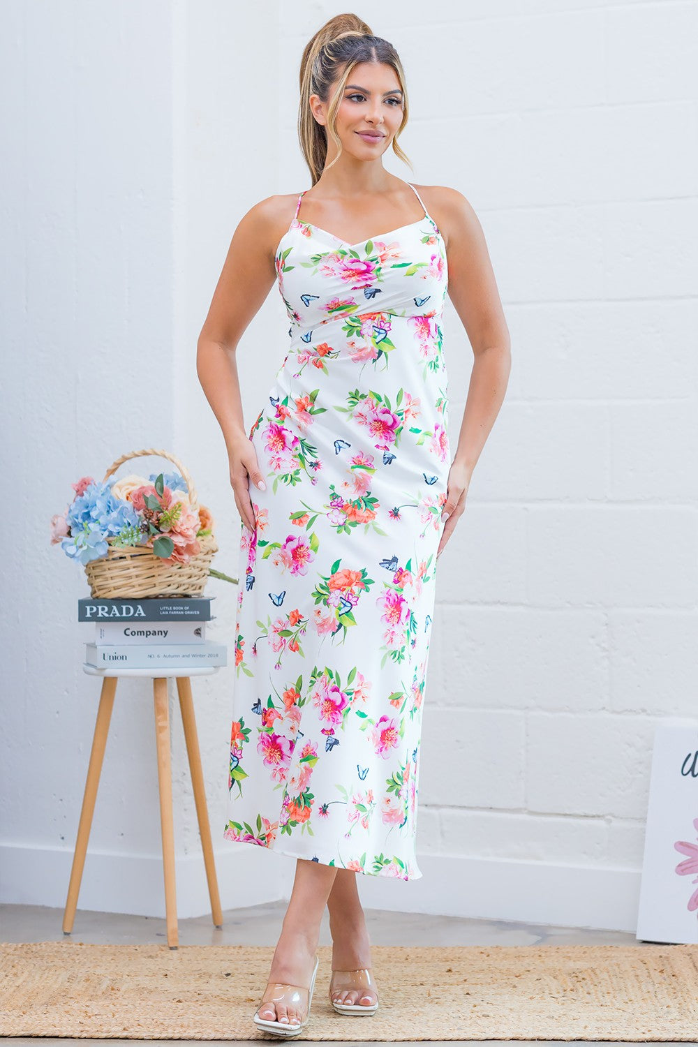 Butterfly Print Satin Maxi dress