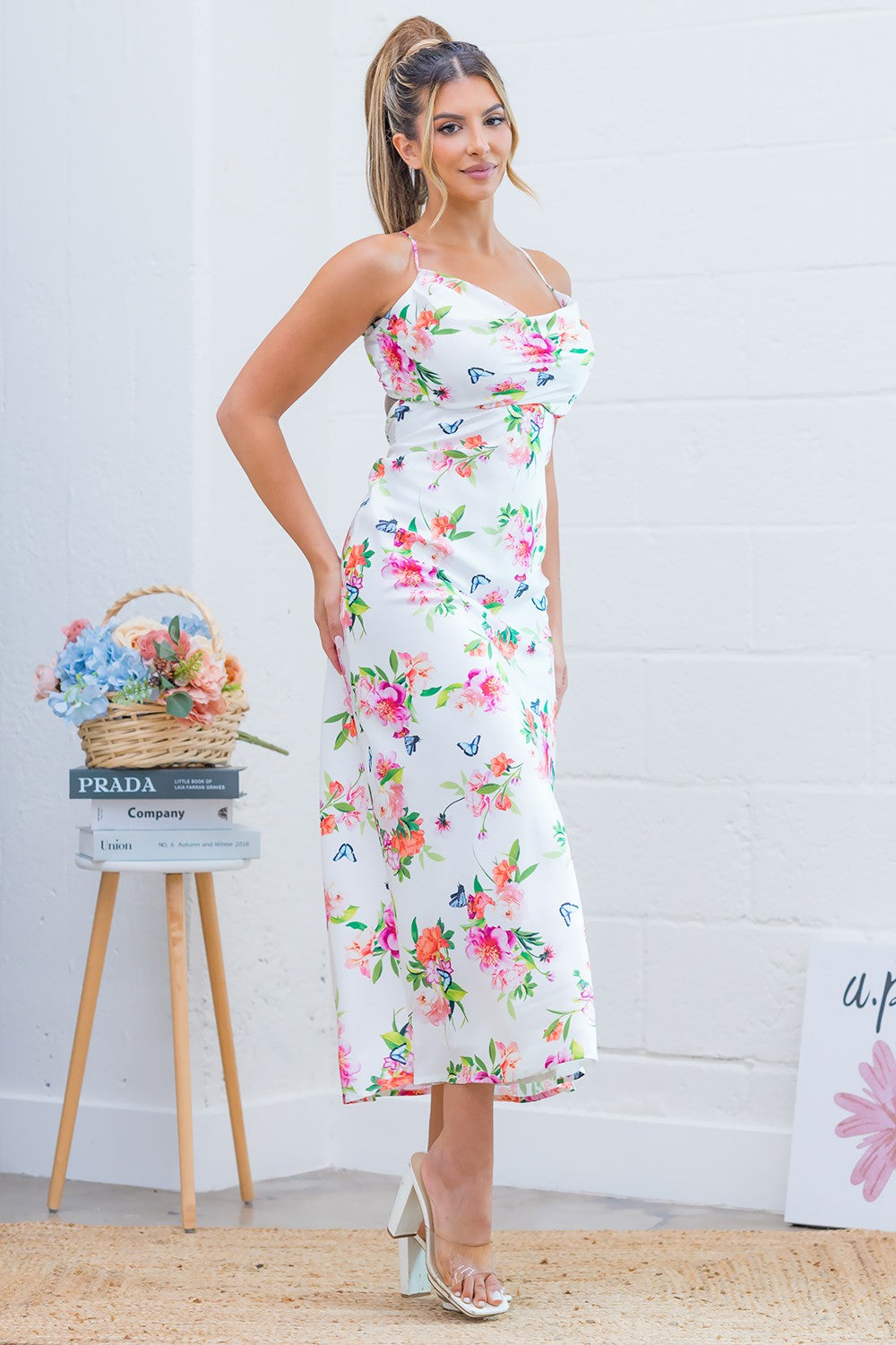 Butterfly Print Satin Maxi dress