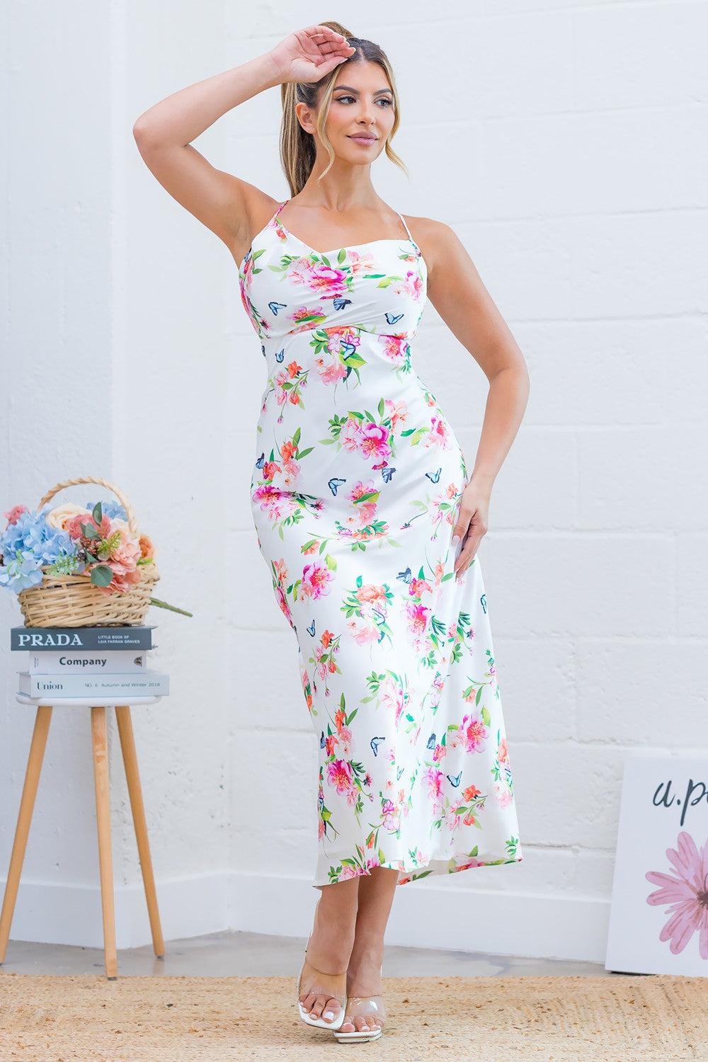 Butterfly Print Satin Maxi dress