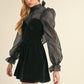 Bella Black velvet puff sleeve mini