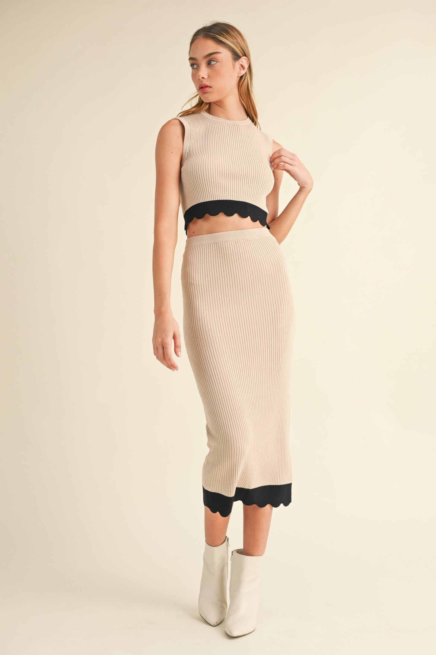 Sammy Beige Knit skirt set