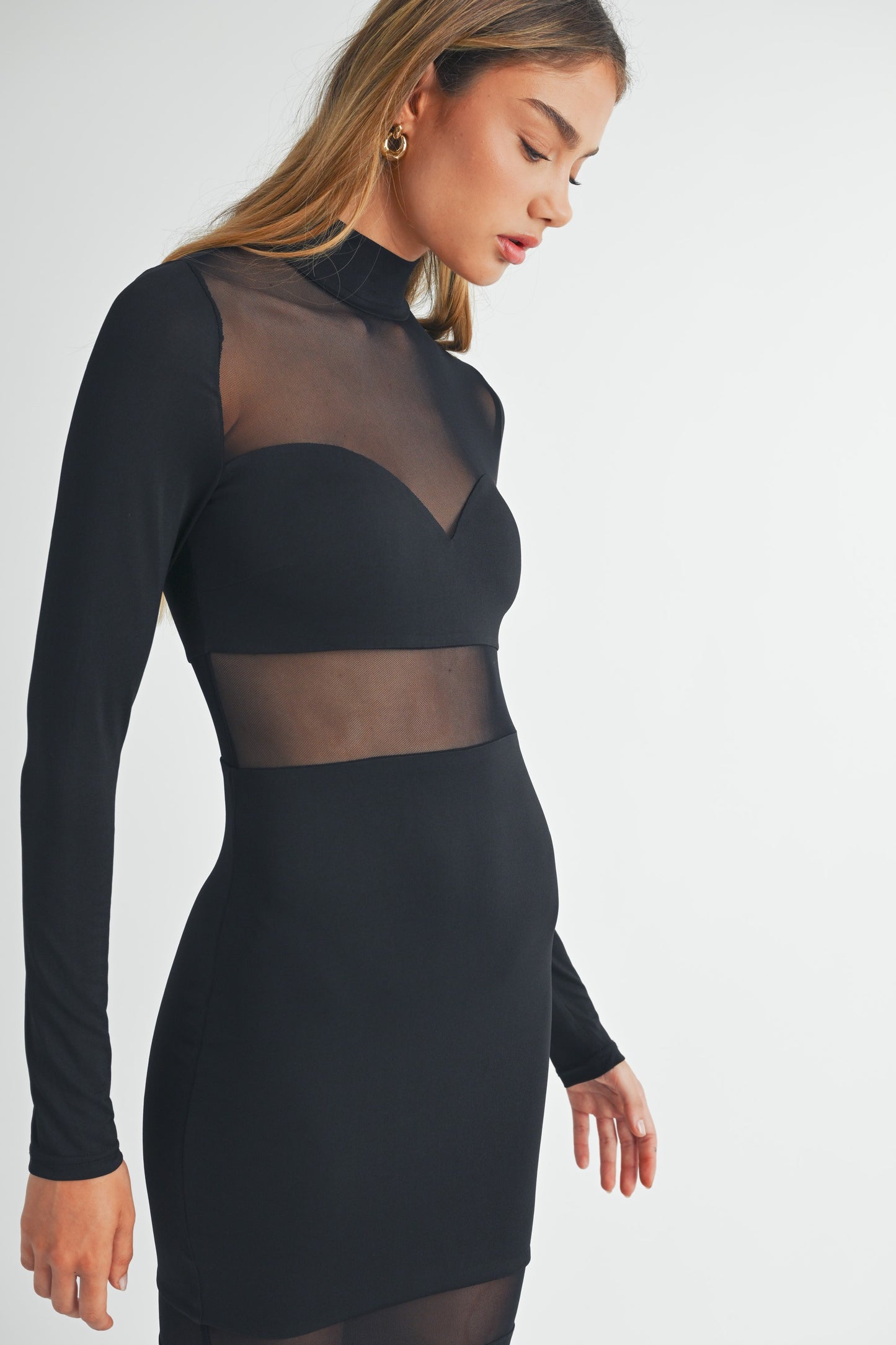 Coral Black Mesh Bodycon Dress