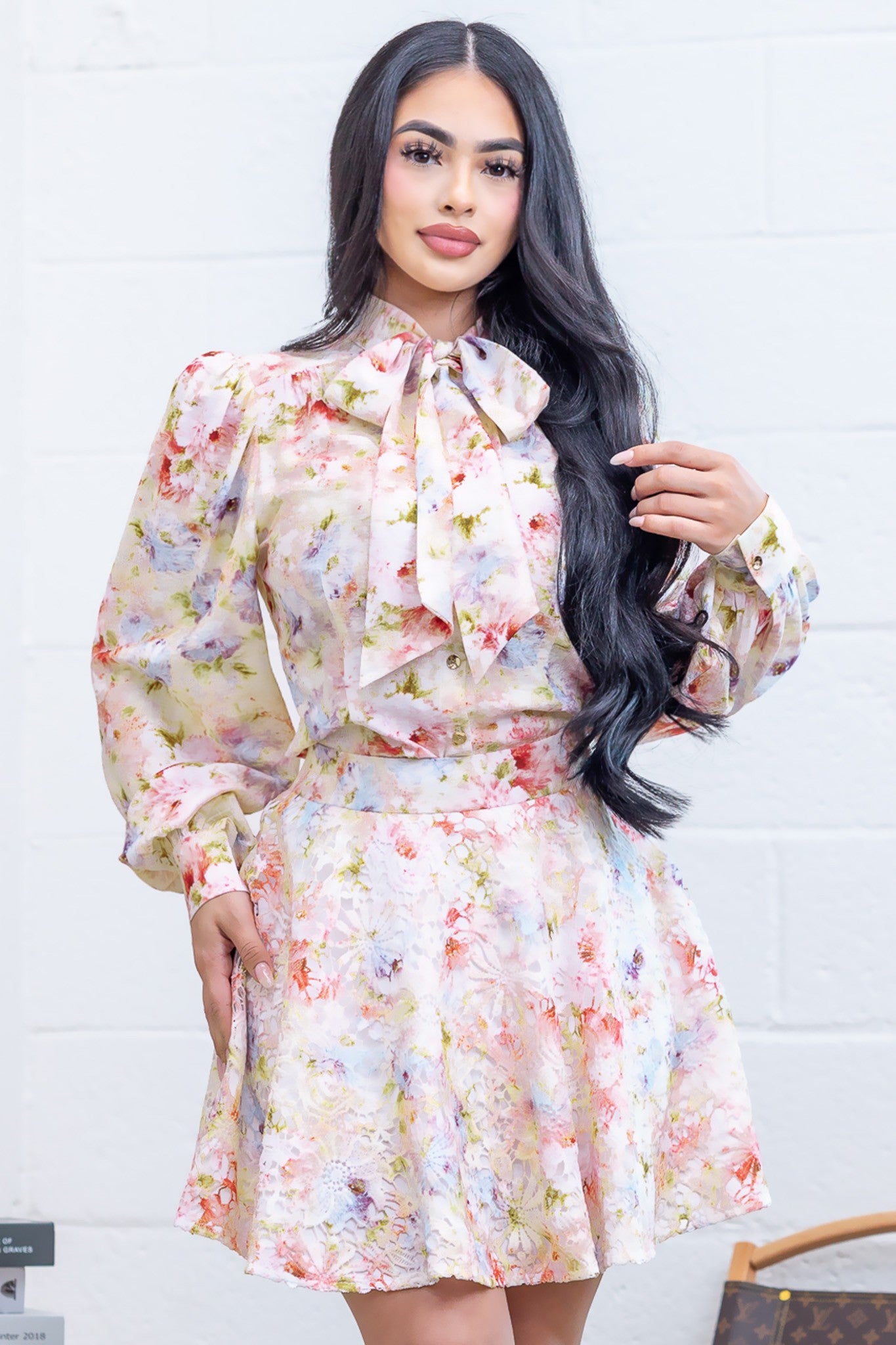 Bianca Floral Blouse with Skirt set