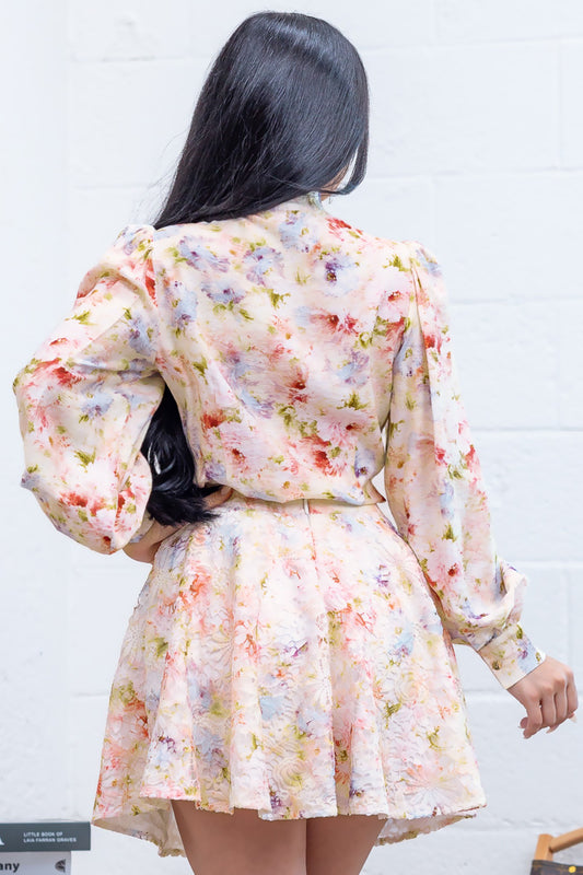 Bianca Floral Blouse with Skirt set