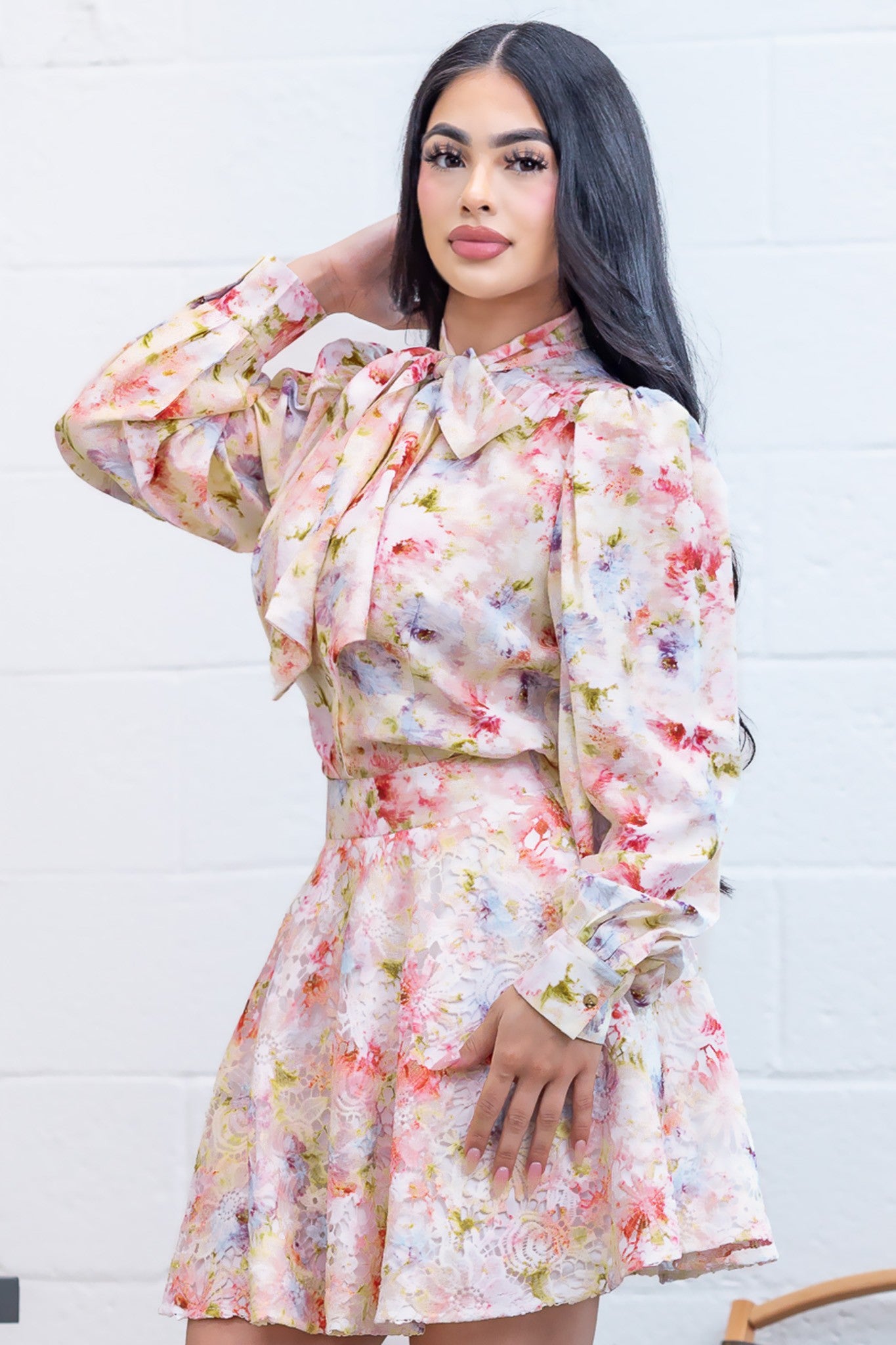 Bianca Floral Blouse with Skirt set