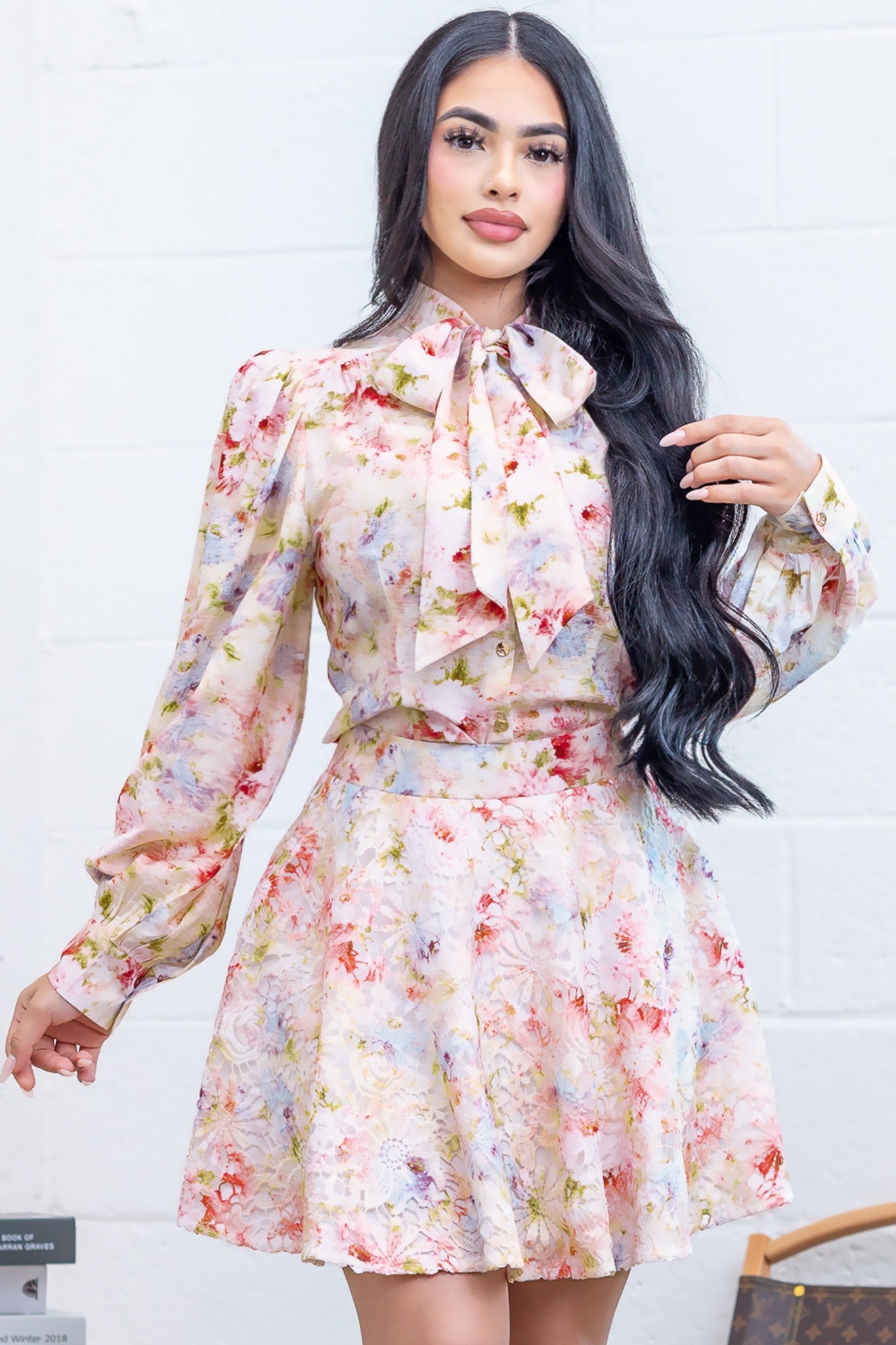 Bianca Floral Blouse with Skirt set