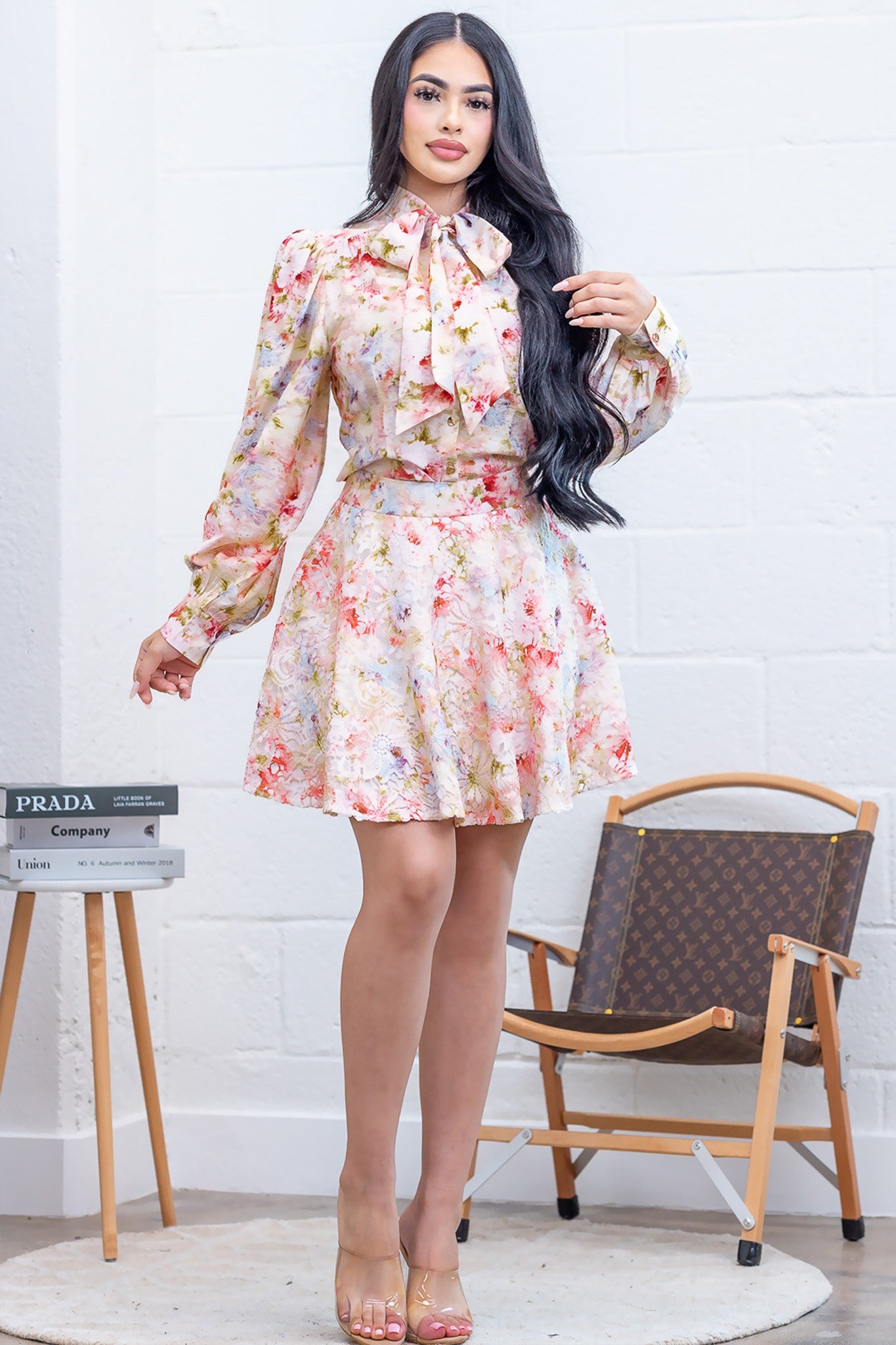 Bianca Floral Blouse with Skirt set