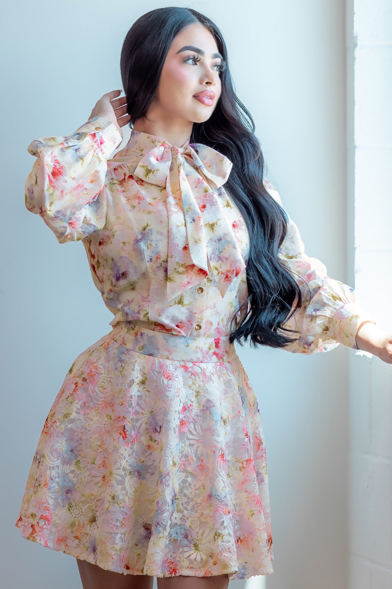 Bianca Floral Blouse with Skirt set