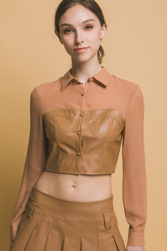 Aura leather crop top