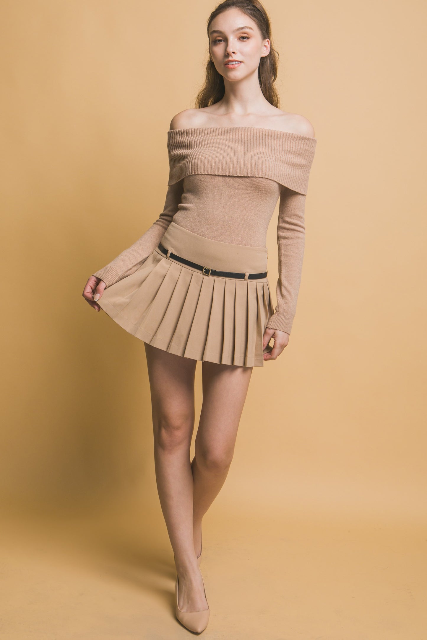 Pleated belt skort