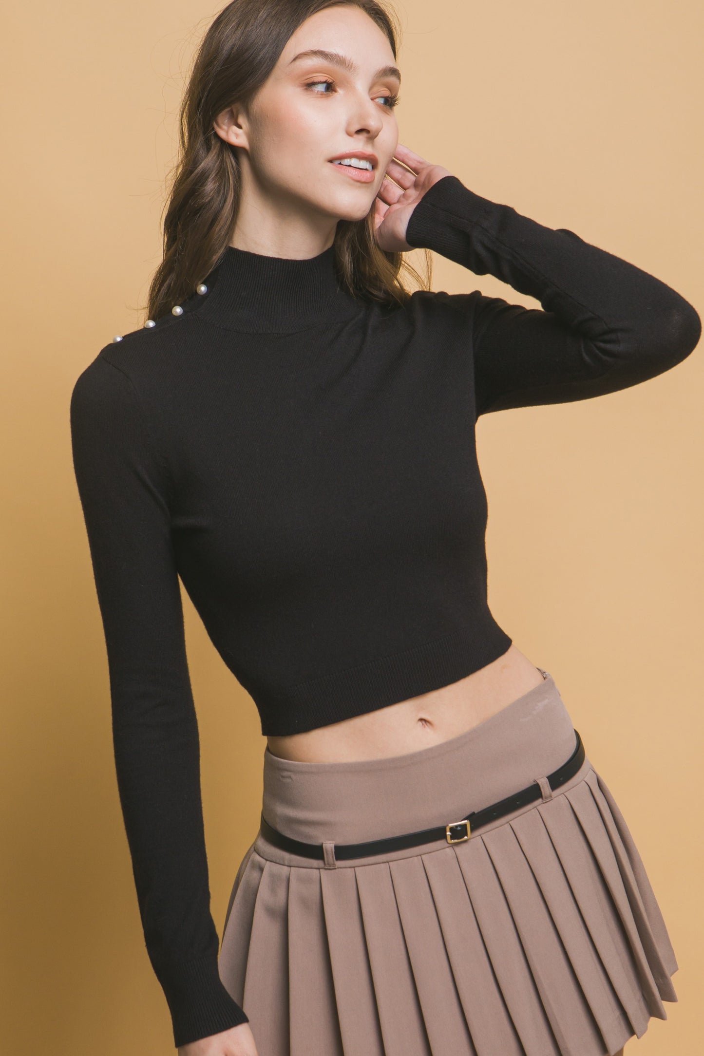 High Neck Cropped Long Sleeve Top