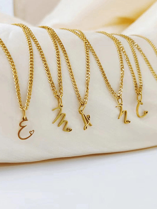 Gold Cursive Initial Necklace