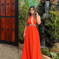 Orange Cut Out Waist Halterneck Maxi Dress