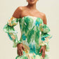 Lime green Multi color Tropical Off shoulder mini dress