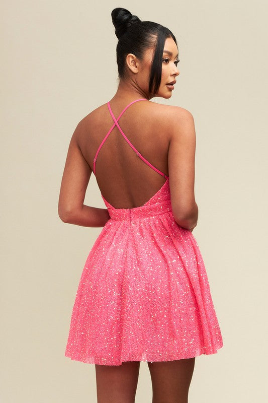 Neon Pink Bougie Barbie Glitter dress