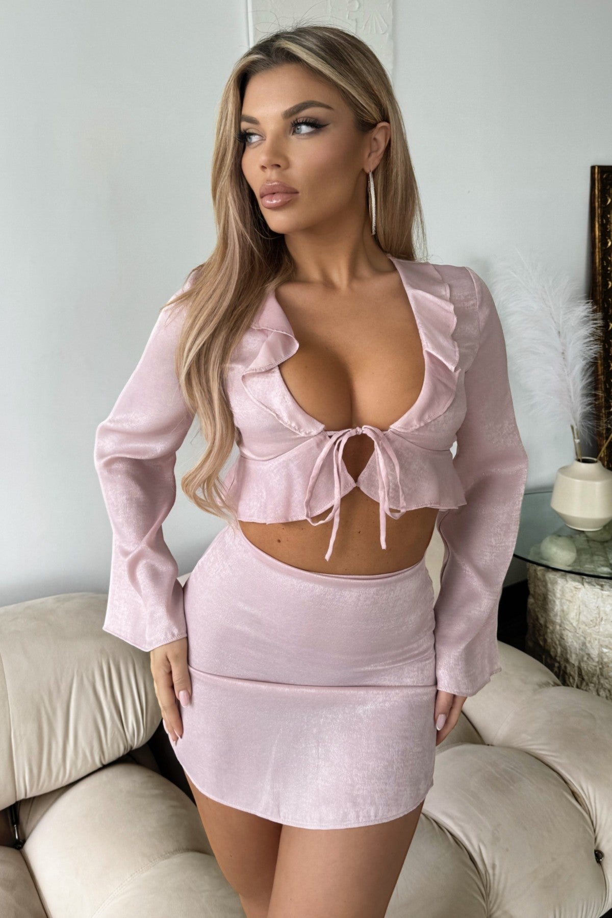 Aubrey Pink Satin Set