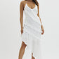 White Asymmetrical Maxi Ruffle dress