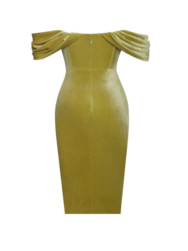 Belle Gold Velvet Corset Dress