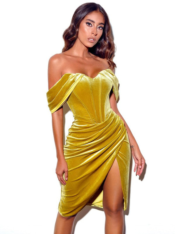 Belle Gold Velvet Corset Dress