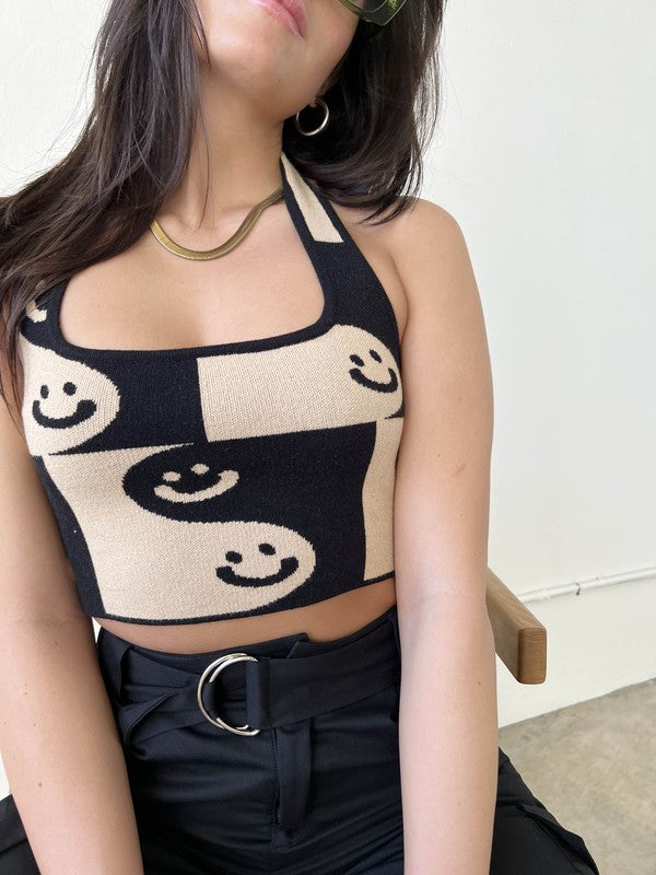 90's Smile block sweater halter top