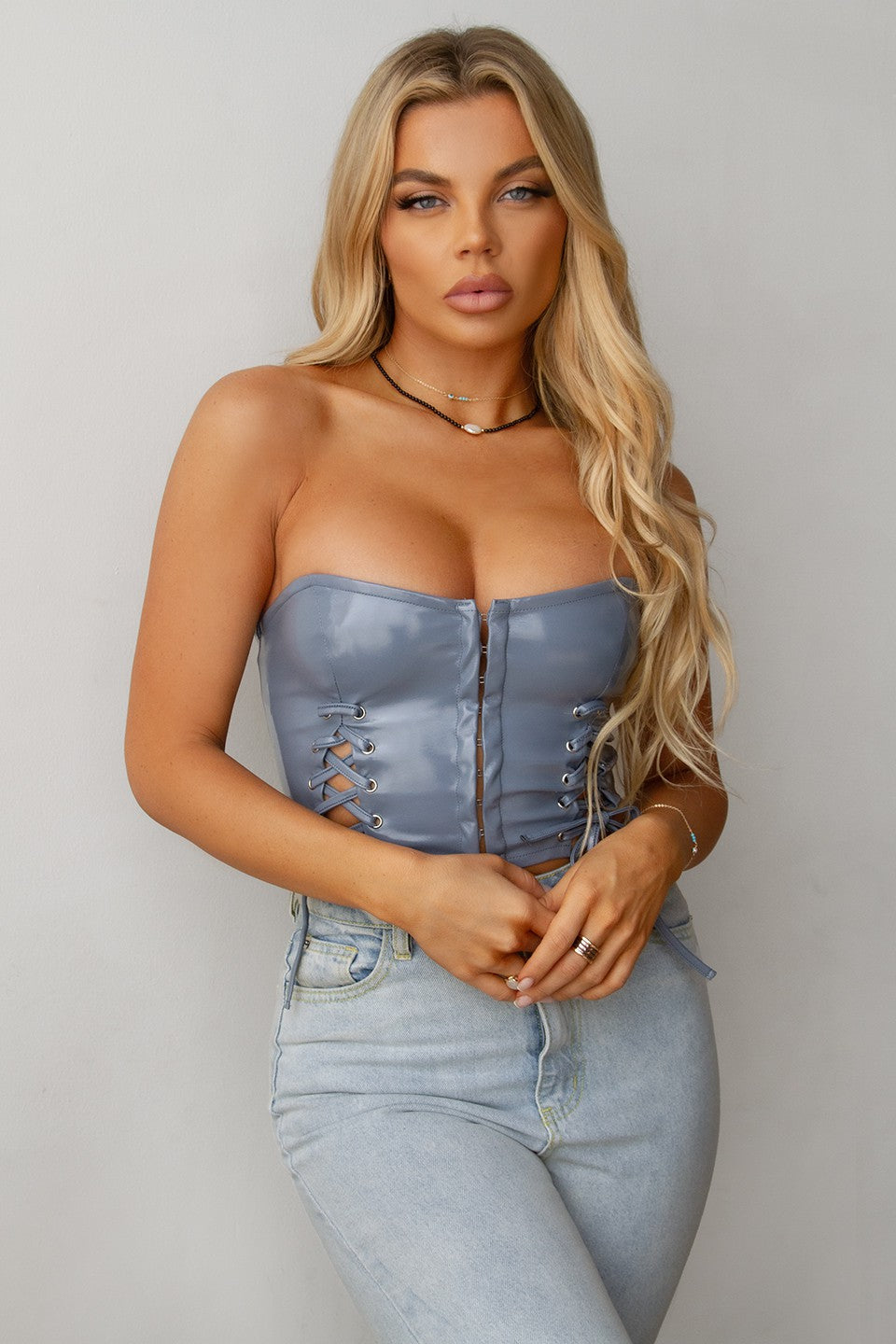 Tisha Faux Patent leather corset top