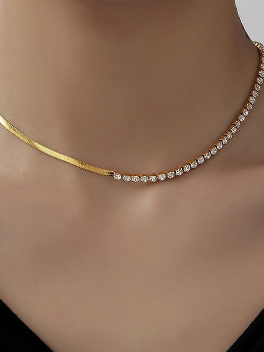 18k gold filled snake/rhinestone necklace