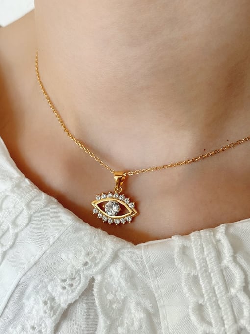 14k Gold Cubic Zirconia Evil Eye Vintage Necklace