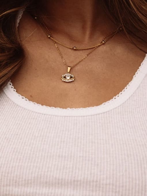 14k Gold Cubic Zirconia Evil Eye Vintage Necklace