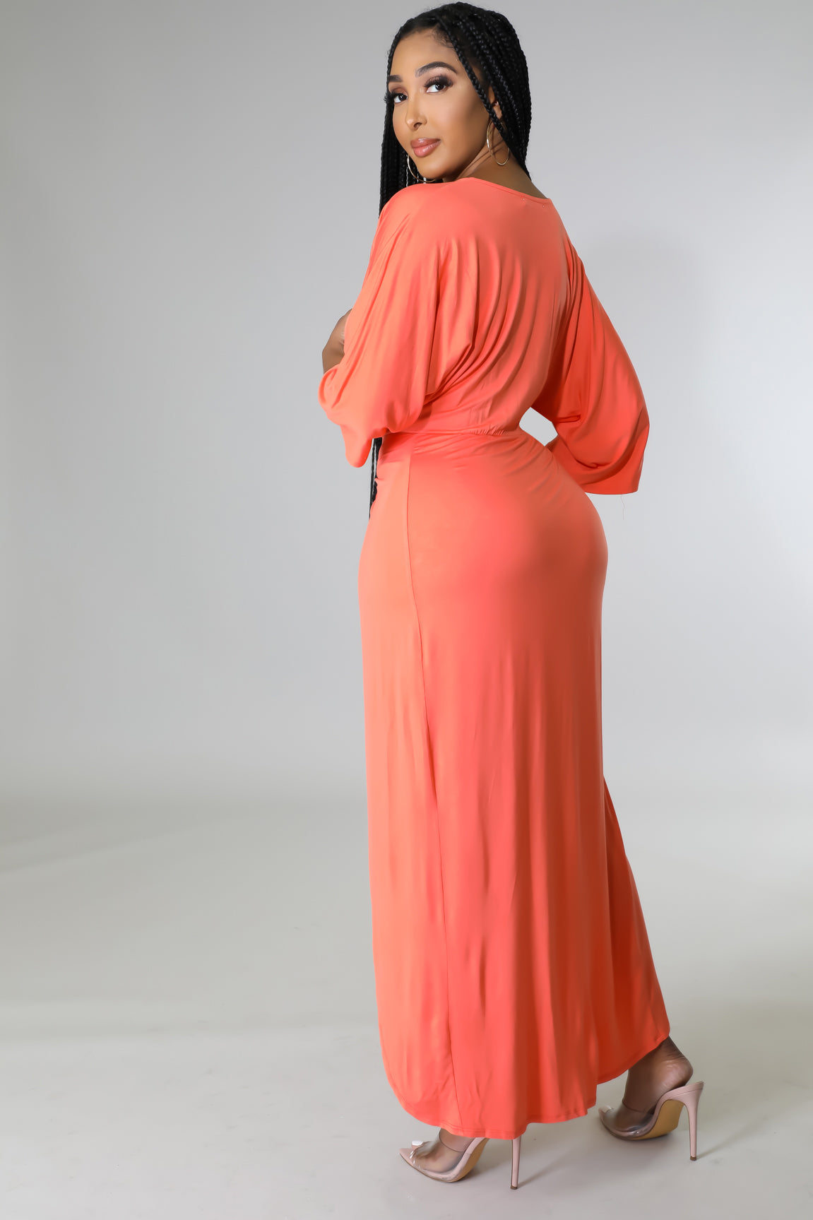 Coral Wrap Midi Dress