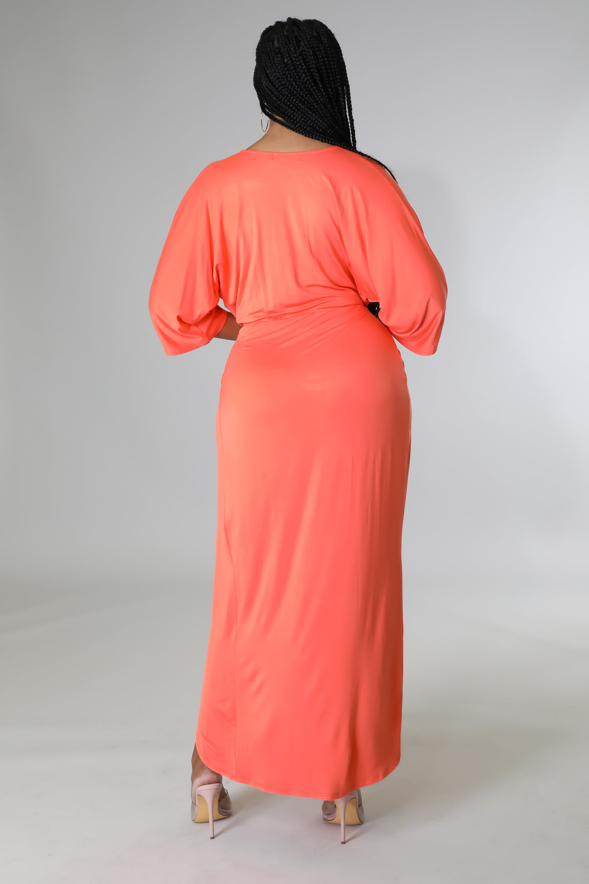 Coral Wrap Midi Dress