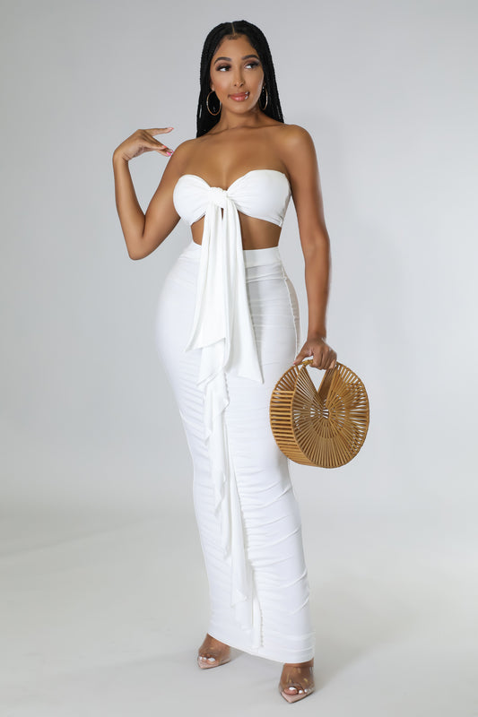 White Vacation Crop Top & Midi Skirt set