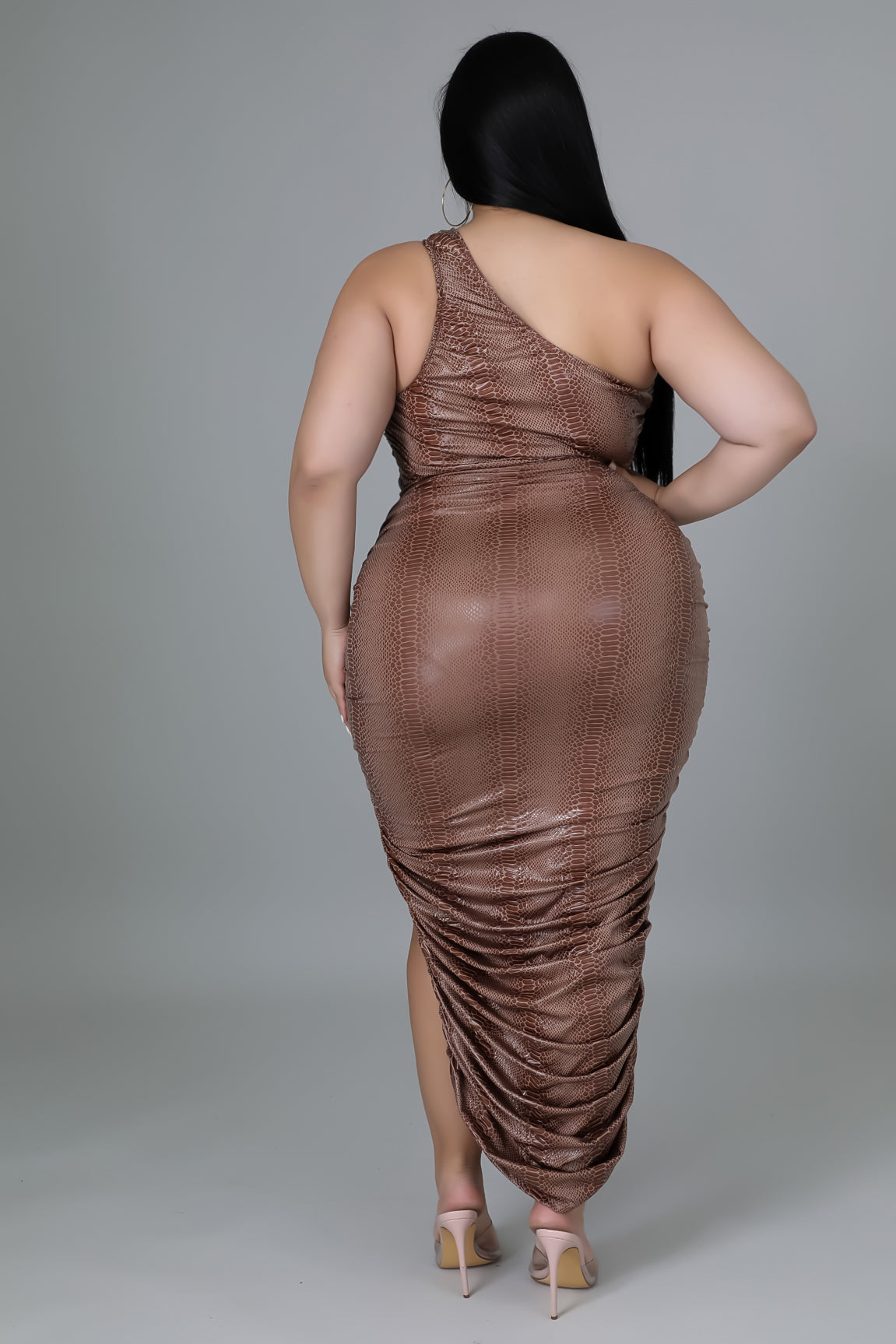 Curvy Brown Vacation Me Ruched Dress