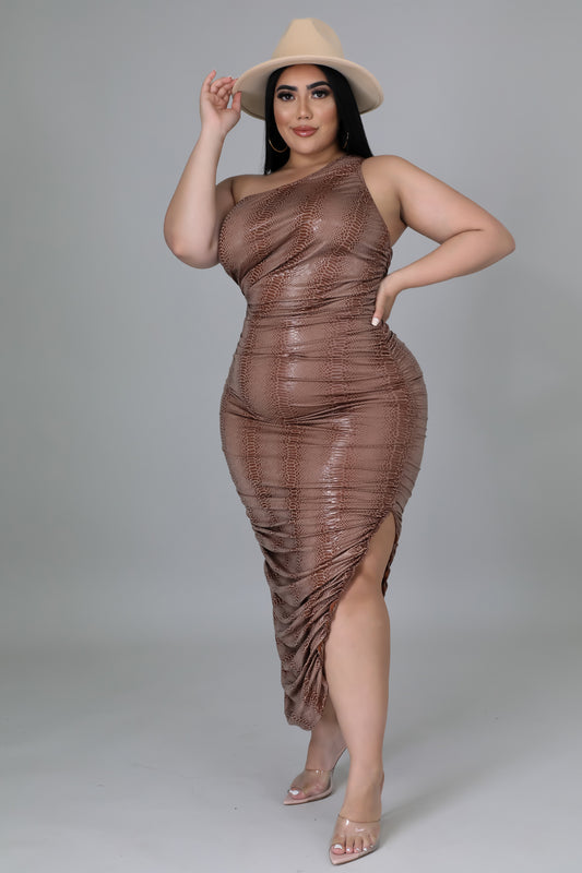 Curvy Brown Vacation Me Ruched Dress