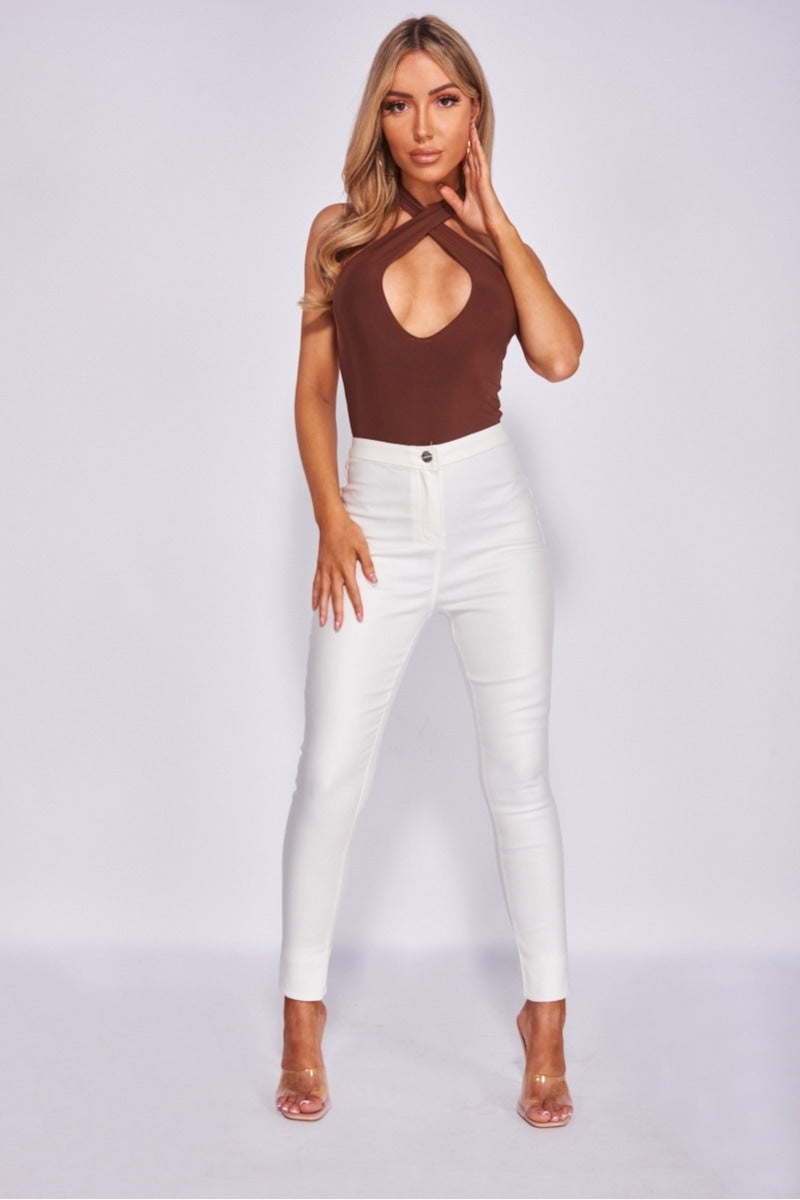 Brown Halterneck Keyhole Bodysuit