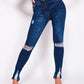 Dark Blue Distressed Hem Skinny Jeans