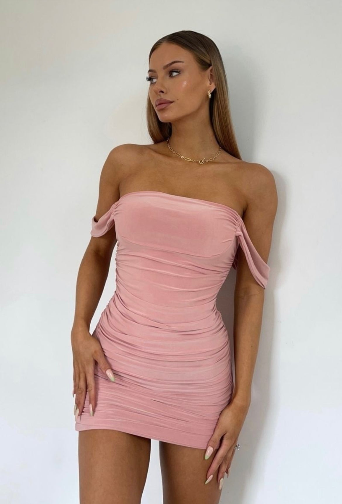 Slinky Draped Sleeve party night Mini dress